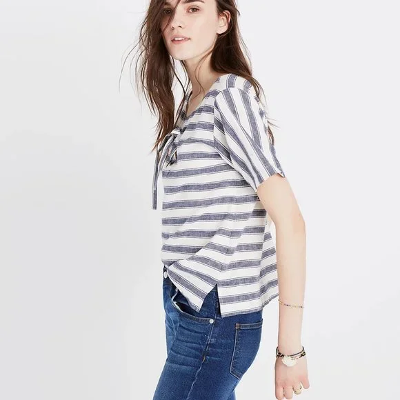 Madewell Striped Lace Up Top - XXS - Picture 2 of 7